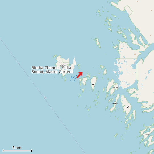 Map of Biorka Channel, Sitka Sound, Alaska Current Prediction Station