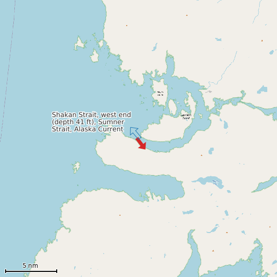 Map of Shakan Strait, west end (depth 41 ft), Sumner Strait, Alaska Current Prediction Station