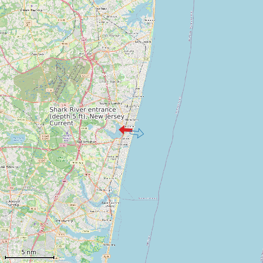 Map of Shark River entrance (depth 5 ft), New Jersey Current Prediction Station