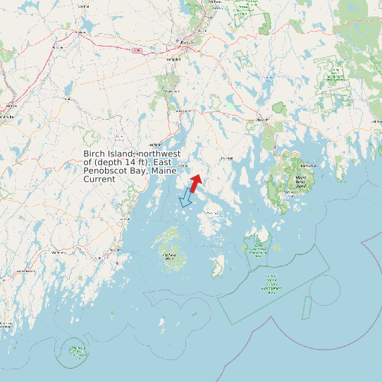 Map of Birch Island, northwest of (depth 14 ft), East Penobscot Bay, Maine Current Prediction Station
