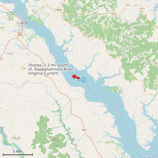 Map of Sharps, 1.2 mi south of, Rappahannock River, Virginia Current Prediction Station