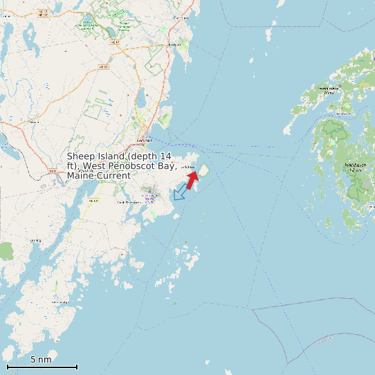 Map of Sheep Island (depth 14 ft), West Penobscot Bay, Maine Current Prediction Station