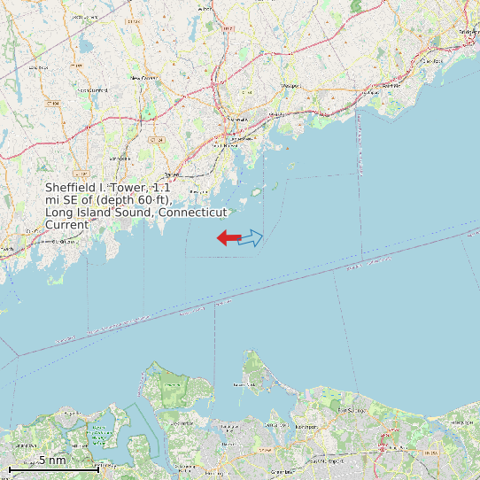 Map of Sheffield I. Tower, 1.1 mi SE of (depth 60 ft), Long Island Sound, Connecticut Current Prediction Station