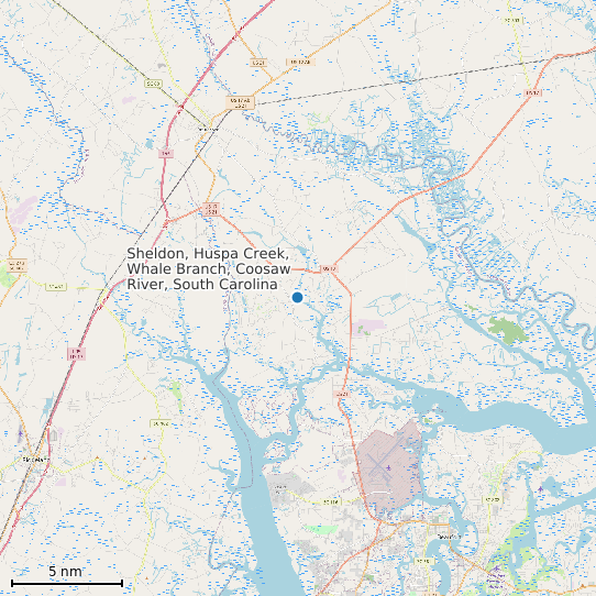 Map of Sheldon, Huspa Creek, Whale Branch, Coosaw River, South Carolina Tide Prediction Station