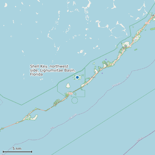 Map of Shell Key, northwest side, Lignumvitae Basin, Florida Tide Prediction Station