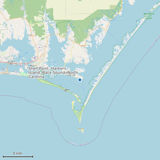Map of Shell Point, Harkers Island, Back Sound, North Carolina Tide Prediction Station