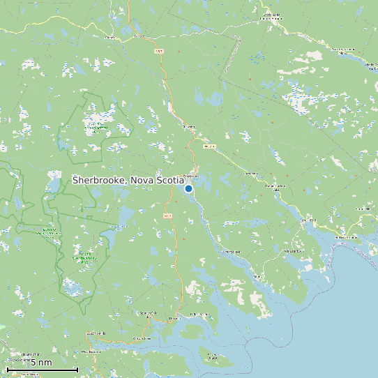 Map of Sherbrooke, Nova Scotia Tide Prediction Station