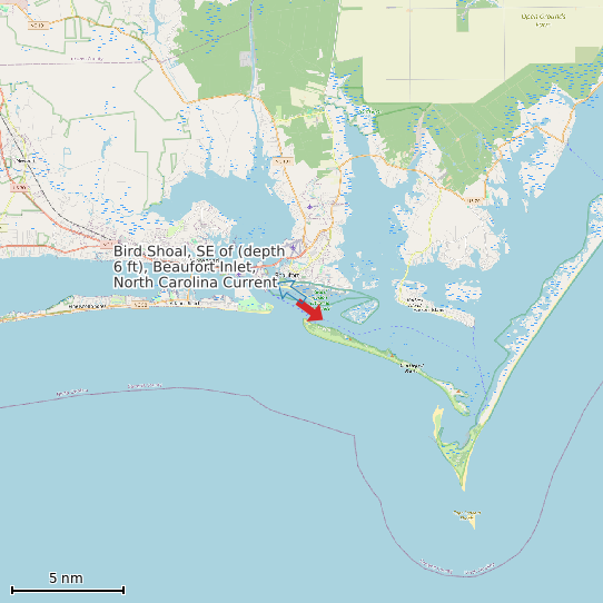 Map of Bird Shoal, SE of (depth 6 ft), Beaufort Inlet, North Carolina Current Prediction Station