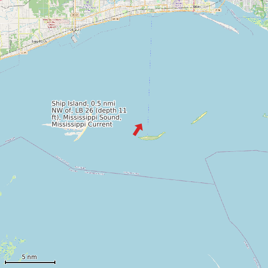 Map of Ship Island, 0.5 nmi NW of, LB 26 (depth 11 ft), Mississippi Sound, Mississippi Current Prediction Station