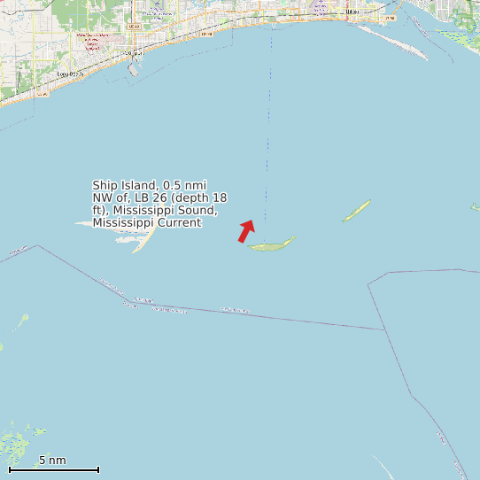Map of Ship Island, 0.5 nmi NW of, LB 26 (depth 18 ft), Mississippi Sound, Mississippi Current Prediction Station