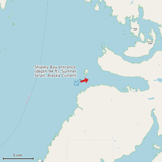 Map of Shipley Bay entrance (depth 94 ft), Sumner Strait, Alaska Current Prediction Station