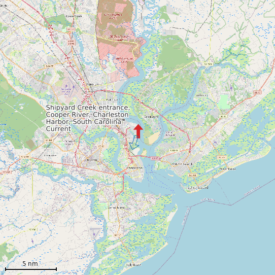 Map of Shipyard Creek entrance, Cooper River, Charleston Harbor, South Carolina Current Prediction Station