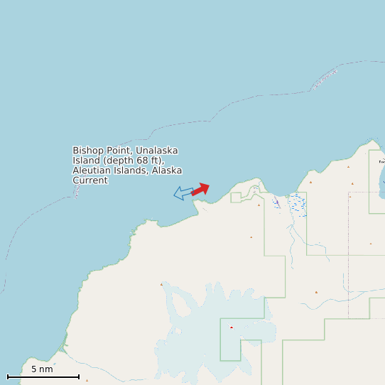 Map of Bishop Point, Unalaska Island (depth 68 ft), Aleutian Islands, Alaska Current Prediction Station