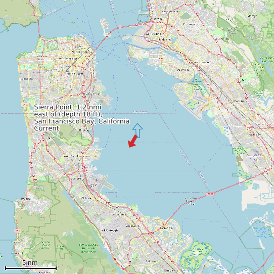 Map of Sierra Point, 1.2 nmi east of (depth 18 ft), San Francisco Bay, California Current Prediction Station