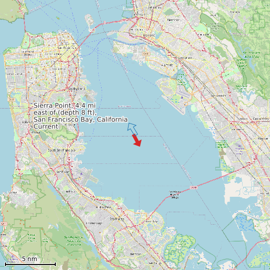 Map of Sierra Point, 4.4 mi east of (depth 8 ft), San Francisco Bay, California Current Prediction Station