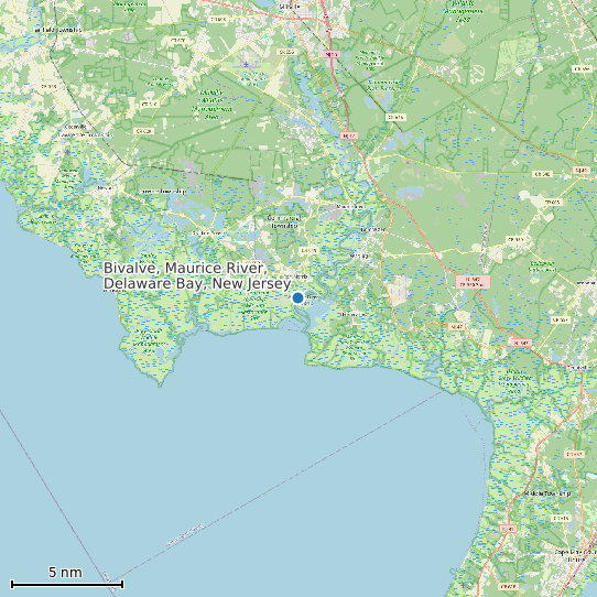 Map of Bivalve, Maurice River, Delaware Bay, New Jersey Tide Prediction Station