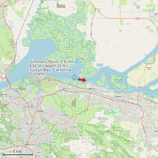 Map of Simmons Point, 0.6 nmi ESE of (depth 32 ft), Suisun Bay, California Current Prediction Station