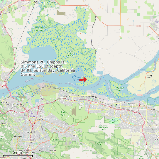Map of Simmons Pt., Chipps Is., 0.6 nmi ESE of (depth 34 ft), Suisun Bay, California Current Prediction Station