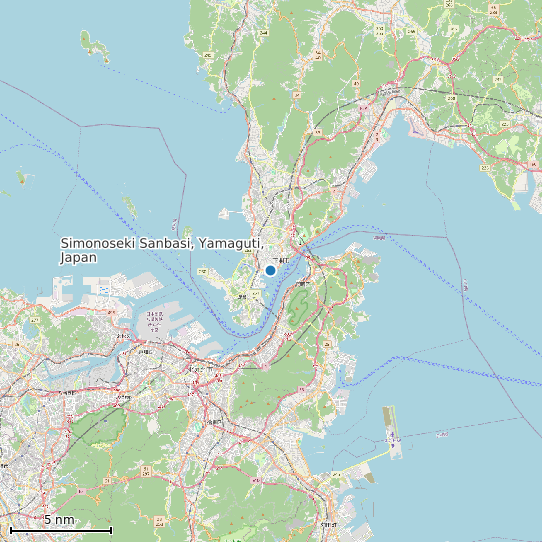 Map of Simonoseki Sanbasi, Yamaguti, Japan Tide Prediction Station