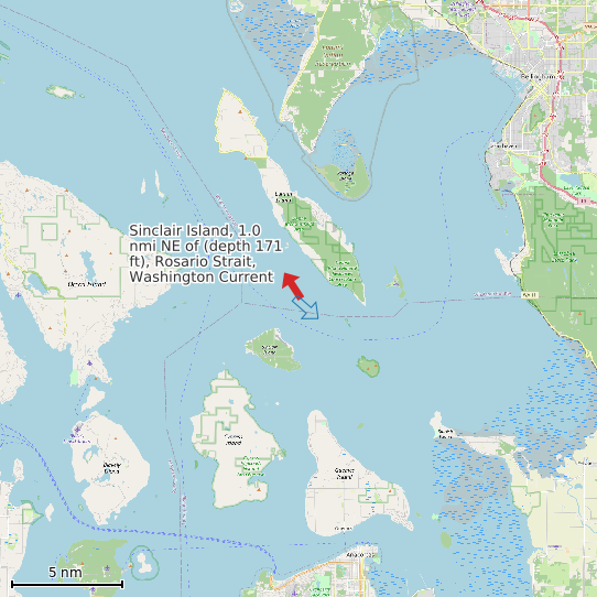 Map of Sinclair Island, 1.0 nmi NE of (depth 171 ft), Rosario Strait, Washington Current Prediction Station