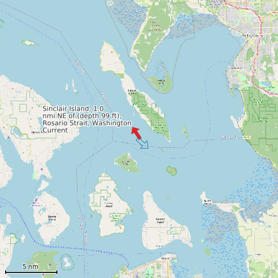 Map of Sinclair Island, 1.0 nmi NE of (depth 99 ft), Rosario Strait, Washington Current Prediction Station