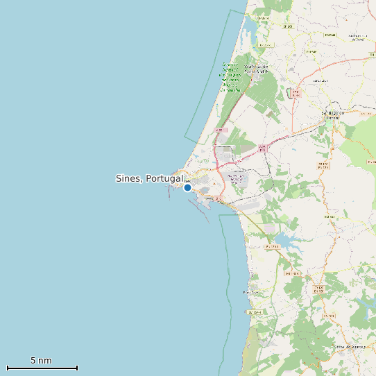 Map of Sines, Portugal Tide Prediction Station