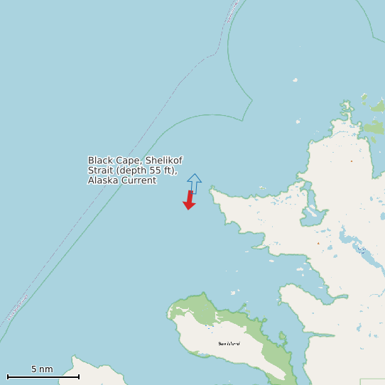 Map of Black Cape, Shelikof Strait (depth 55 ft), Alaska Current Prediction Station