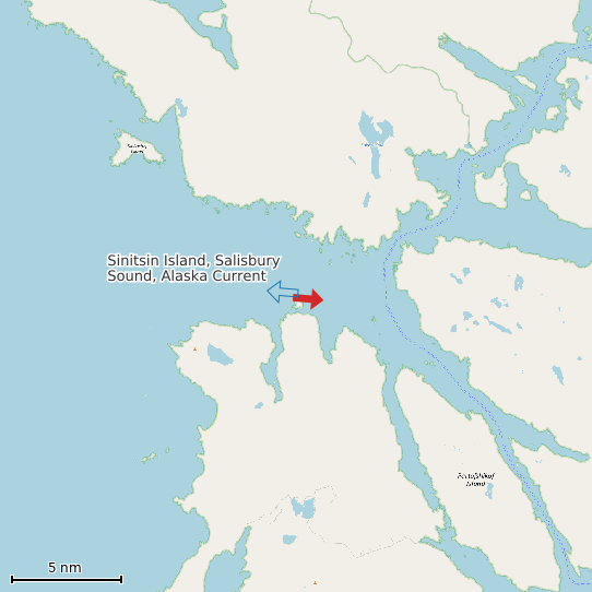 Map of Sinitsin Island, Salisbury Sound, Alaska Current Prediction Station