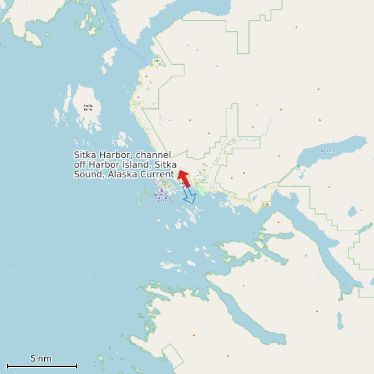 Map of Sitka Harbor, channel off Harbor Island, Sitka Sound, Alaska Current Prediction Station