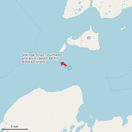 Map of Sitkinak Strait, southwest entrance (depth 48 ft), Alaska Current Prediction Station