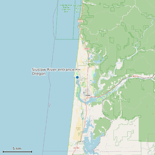 Map of Siuslaw River entrance, Oregon Tide Prediction Station