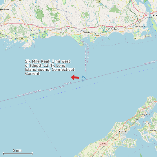 Map of Six Mile Reef, 1 mi west of (depth 13 ft), Long Island Sound, Connecticut Current Prediction Station