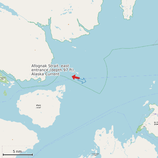 Map of Afognak Strait, east entrance (depth 97 ft), Alaska Current Prediction Station
