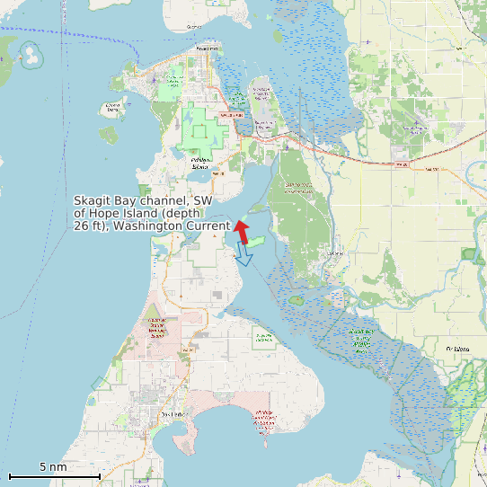 Map of Skagit Bay channel, SW of Hope Island (depth 26 ft), Washington Current Prediction Station