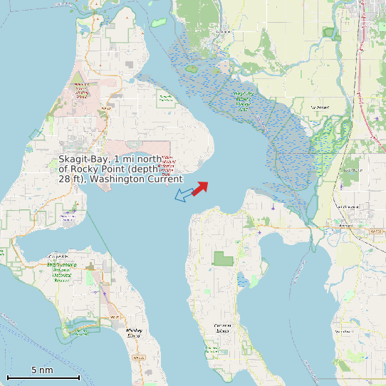 Map of Skagit Bay, 1 mi north of Rocky Point (depth 28 ft), Washington Current Prediction Station