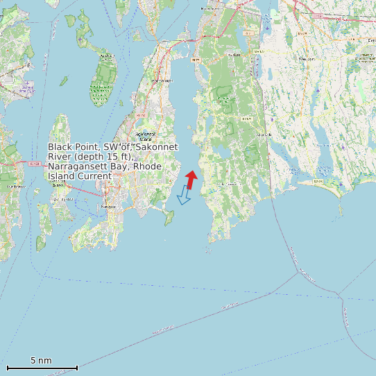 Map of Black Point, SW of, Sakonnet River (depth 15 ft), Narragansett Bay, Rhode Island Current Prediction Station