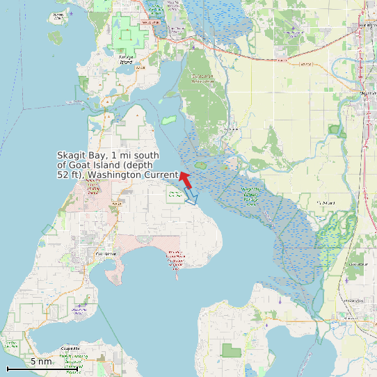 Map of Skagit Bay, 1 mi south of Goat Island (depth 52 ft), Washington Current Prediction Station