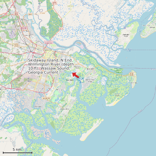 Map of Skidaway Island, N End, Wilmington River (depth 10 ft), Wassaw Sound, Georgia Current Prediction Station