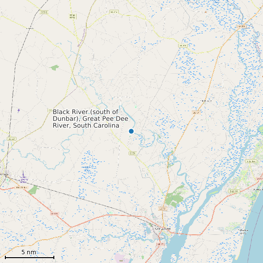 Map of Black River (south of Dunbar), Great Pee Dee River, South Carolina Tide Prediction Station