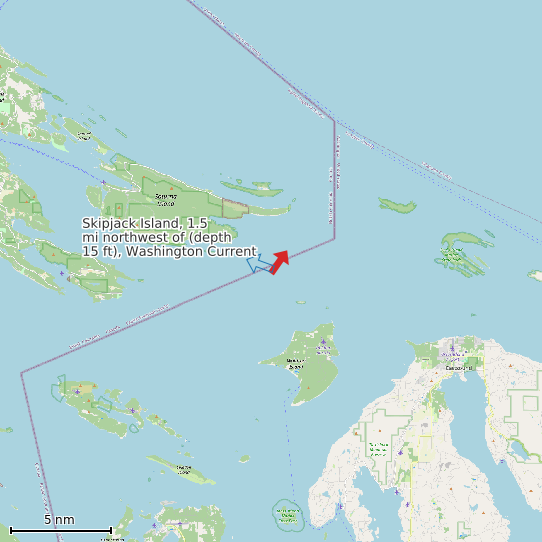 Map of Skipjack Island, 1.5 mi northwest of (depth 15 ft), Washington Current Prediction Station