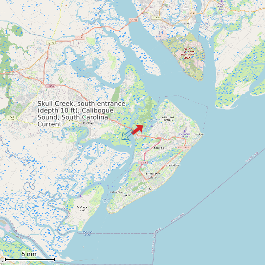 Map of Skull Creek, south entrance (depth 10 ft), Calibogue Sound, South Carolina Current Prediction Station