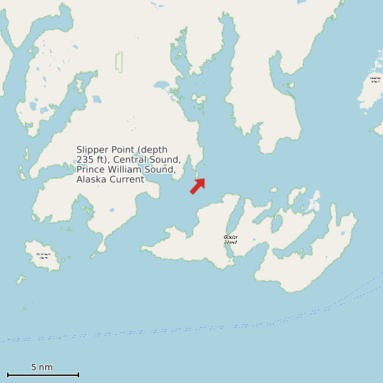 Map of Slipper Point (depth 235 ft), Central Sound, Prince William Sound, Alaska Current Prediction Station