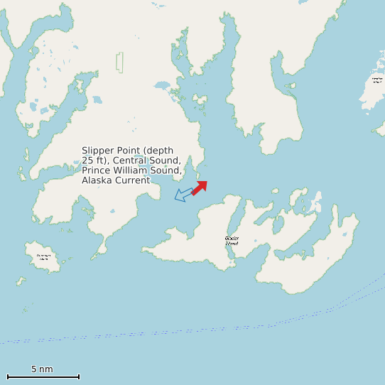 Map of Slipper Point (depth 25 ft), Central Sound, Prince William Sound, Alaska Current Prediction Station