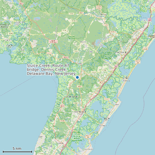 Map of Sluice Creek, Route 47 bridge, Dennis Creek, Delaware Bay, New Jersey Tide Prediction Station