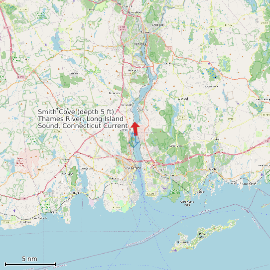 Map of Smith Cove (depth 5 ft), Thames River, Long Island Sound, Connecticut Current Prediction Station