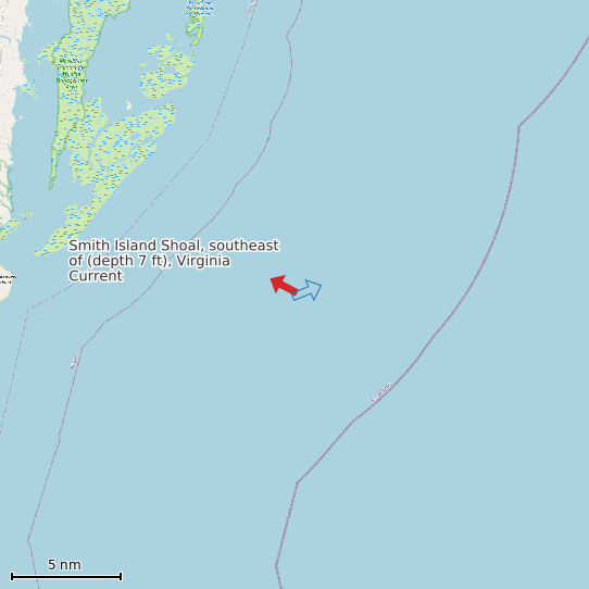 Map of Smith Island Shoal, southeast of (depth 7 ft), Virginia Current Prediction Station