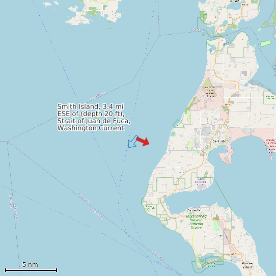 Map of Smith Island, 3.4 mi ESE of (depth 20 ft), Strait of Juan de Fuca, Washington Current Prediction Station