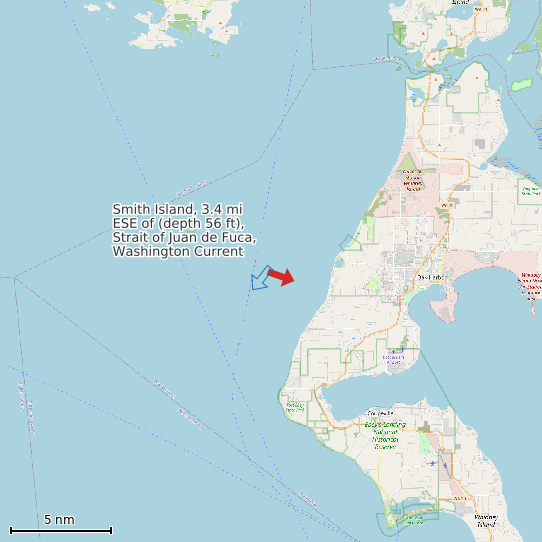 Map of Smith Island, 3.4 mi ESE of (depth 56 ft), Strait of Juan de Fuca, Washington Current Prediction Station