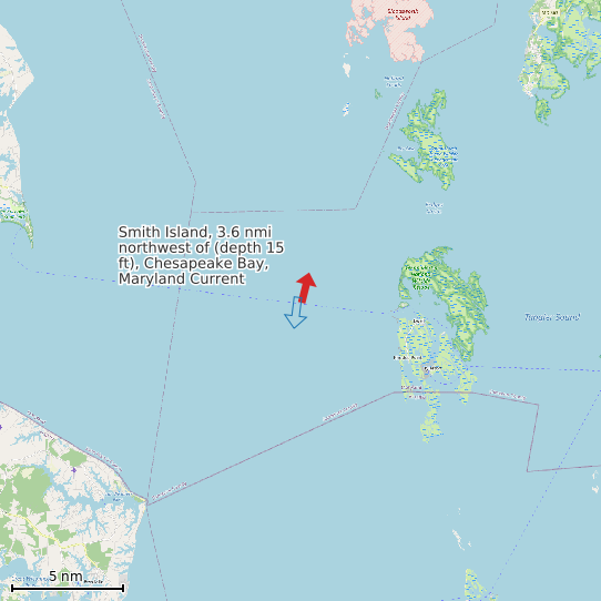 Map of Smith Island, 3.6 nmi northwest of (depth 15 ft), Chesapeake Bay, Maryland Current Prediction Station
