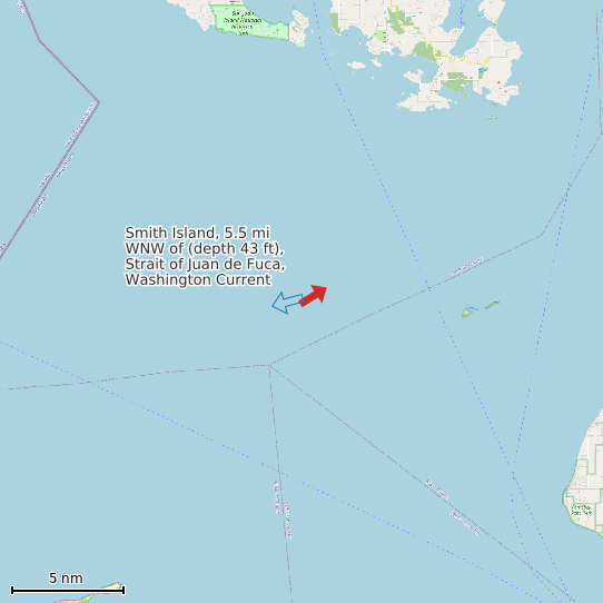 Map of Smith Island, 5.5 mi WNW of (depth 43 ft), Strait of Juan de Fuca, Washington Current Prediction Station